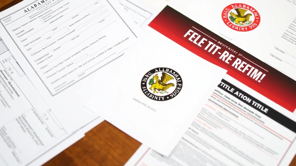 alabama auto sales tax - 
Registration and title documents spread on desk with Alabama state seal visible