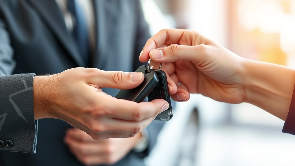 alabama car sales tax - 
Close-up of hands exchanging car keys during vehicle transaction, professional 