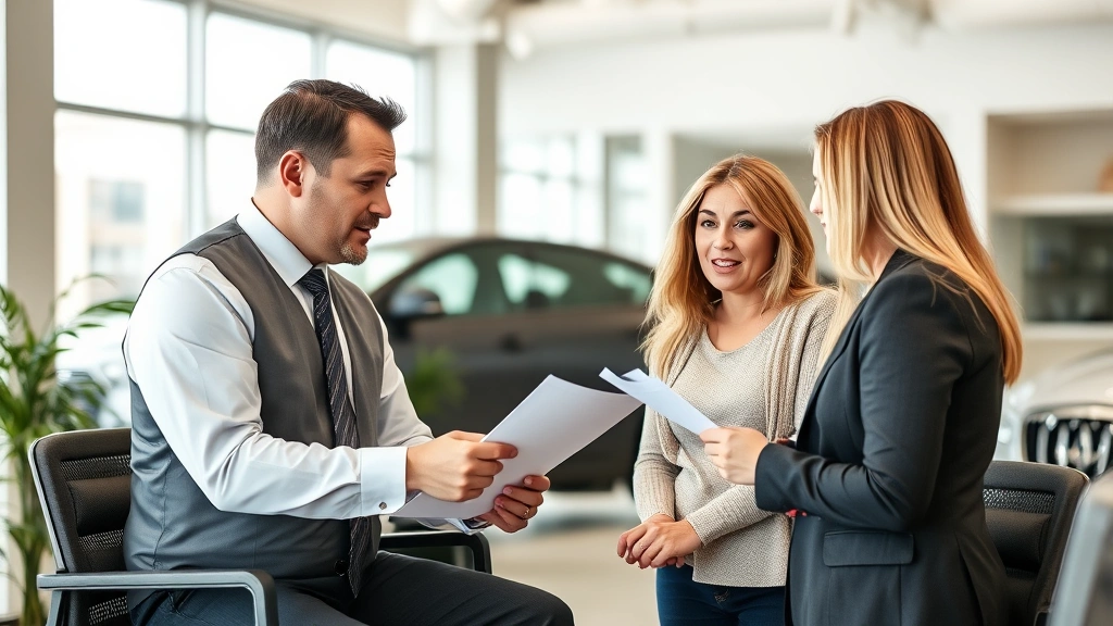 alabama car sales tax - 
Male financial advisor in business attire explaining paperwork to couple in dea
