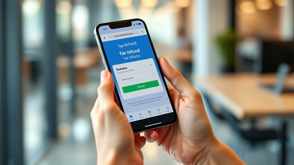 alabama income tax refund status - 
Smartphone displaying tax refund status portal on screen, hands holding phone, 