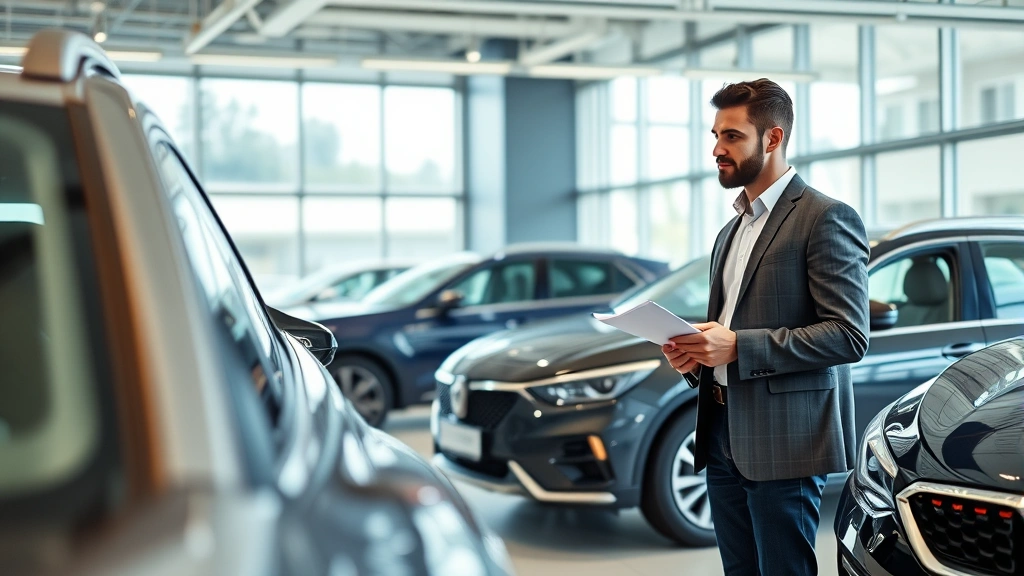 alabama vehicle sales tax - 
Modern car dealership interior with salesman pointing to vehicle features while