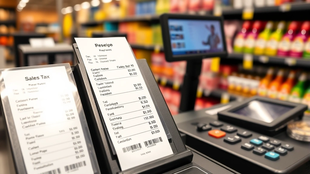 alameda county sales tax - 
Retail store checkout counter with receipt showing itemized purchases and sales