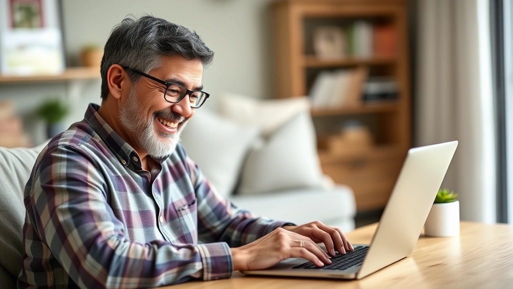 aldine isd tax office - 
Homeowner smiling while using laptop to pay property taxes online on secure por