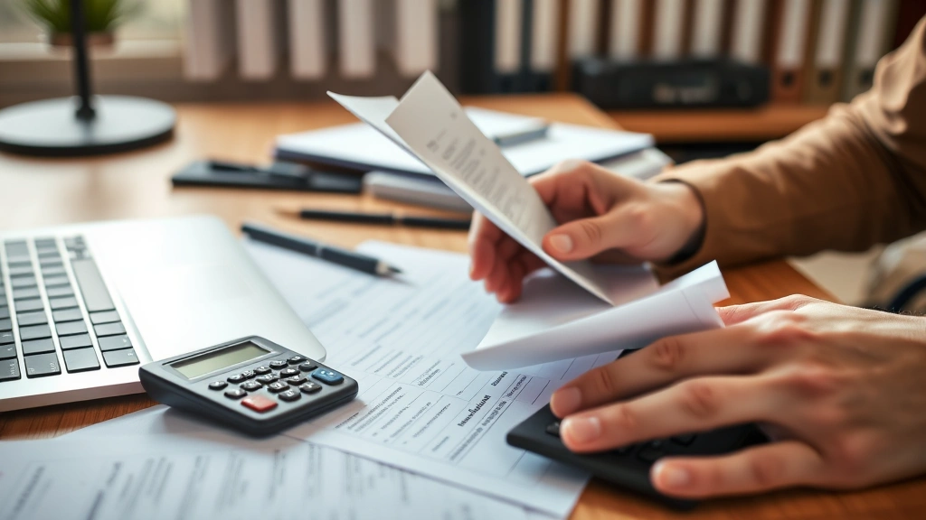 amazon flex tax forms - 
Close-up of hands organizing receipts and mileage logs on desk with calculator 