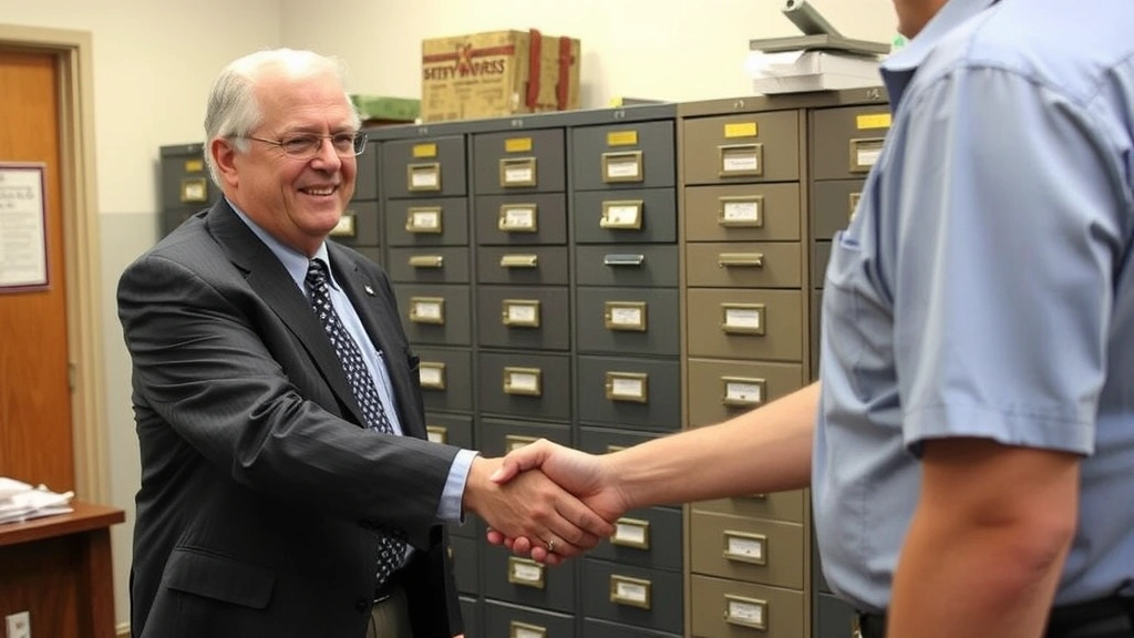 anderson county tax records - 
Person shaking hands with county assessor or tax official in an office setting 