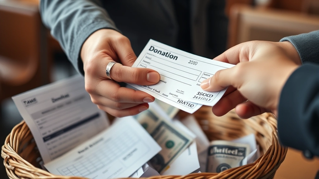 are church donations tax deductible - 
Closeup of hands placing cash or check into a church donation basket with tax f