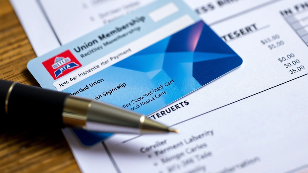 are labor union dues tax deductible - 
Close-up of union membership card and dues payment statement with pen on financ