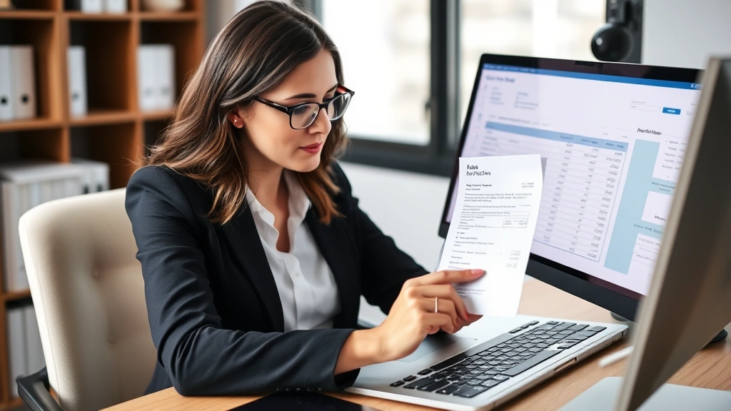 are tax preparation fees deductible - 
Professional woman at desk holding invoice and receipt while entering data into
