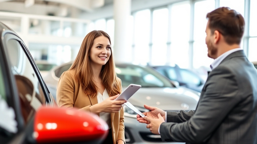 arizona car sales tax - 
Couple negotiating car price with dealership salesman in bright showroom settin