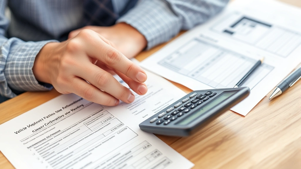 arizona car sales tax - 
Accountant using calculator to compute vehicle sales tax with state tax forms a