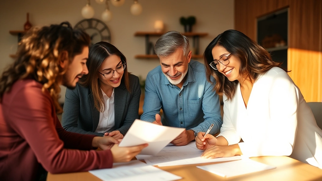 arizona estate tax - 
Diverse family members gathered around table reviewing documents together, warm