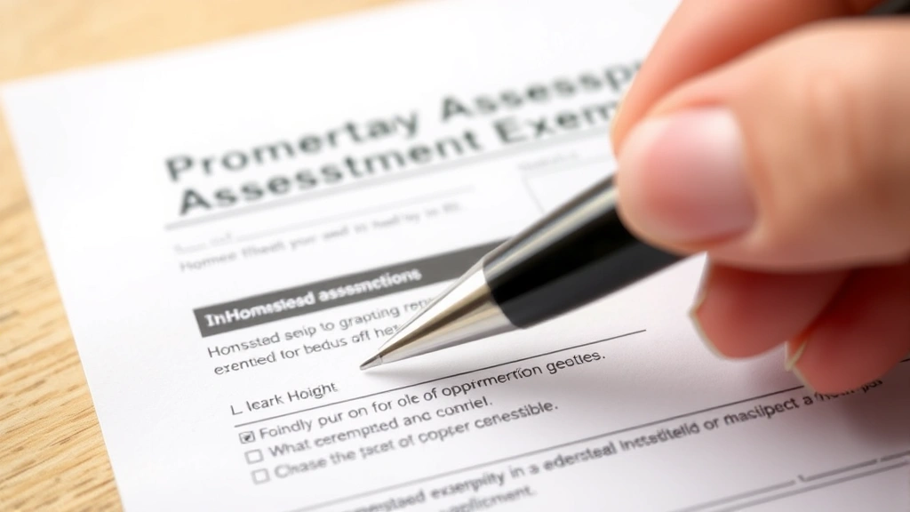 arlington property tax - 
Close-up of property assessment form and homestead exemption application with p