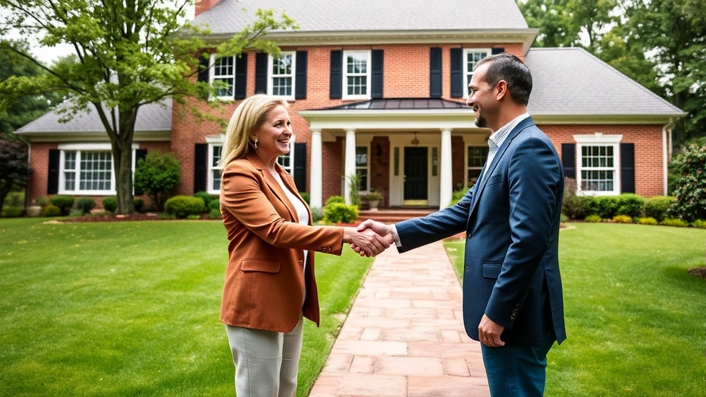 arlington va property tax - 
Real estate agent and homeowner shaking hands in front of Arlington Virginia co