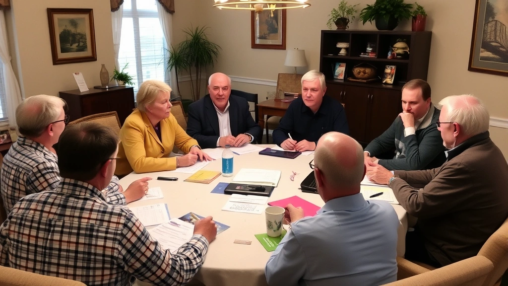 arlington va property tax - 
Diverse group of homeowners in community meeting discussing property tax relief