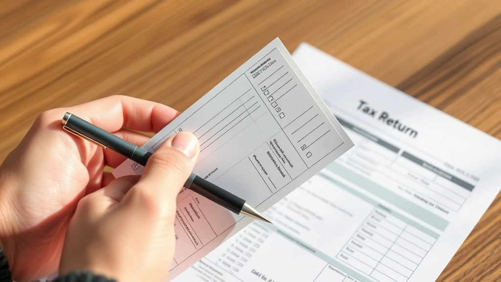 average tax rate formula - 
Hands holding paycheck stub and tax return form with pen, natural lighting on f