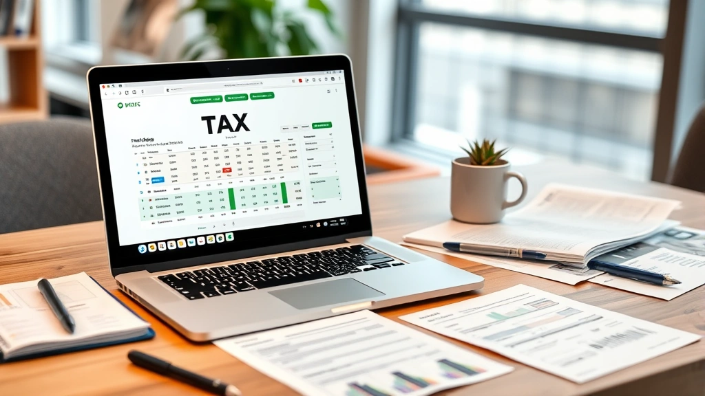 average tax rate formula - 
Modern office workspace with laptop displaying tax software, coffee cup, and or