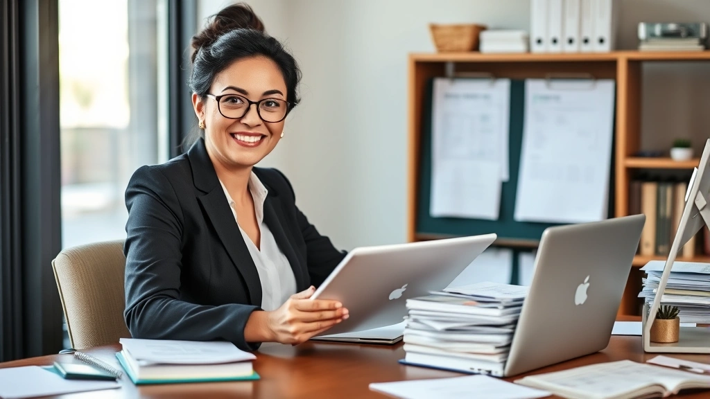 avoid as one's taxes nyt - 
Confident business owner at desk with laptop, notebook, and receipts organized 