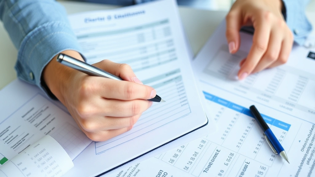 avoid as one's taxes nyt - 
Person reviewing charitable donation records and financial statements with pen 