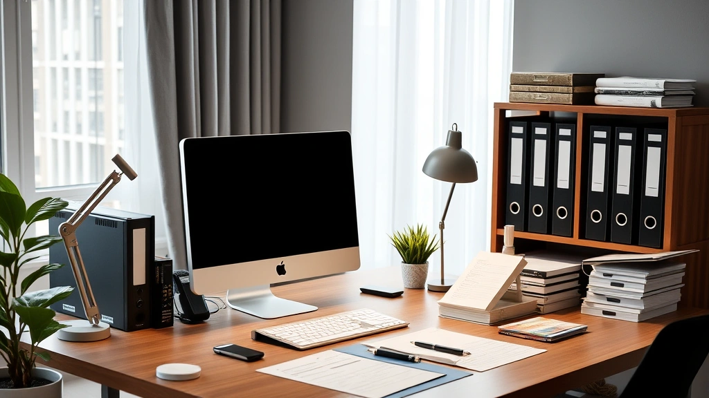 avoid as one's taxes nyt - 
Modern home office workspace with computer, filing system, and business expense