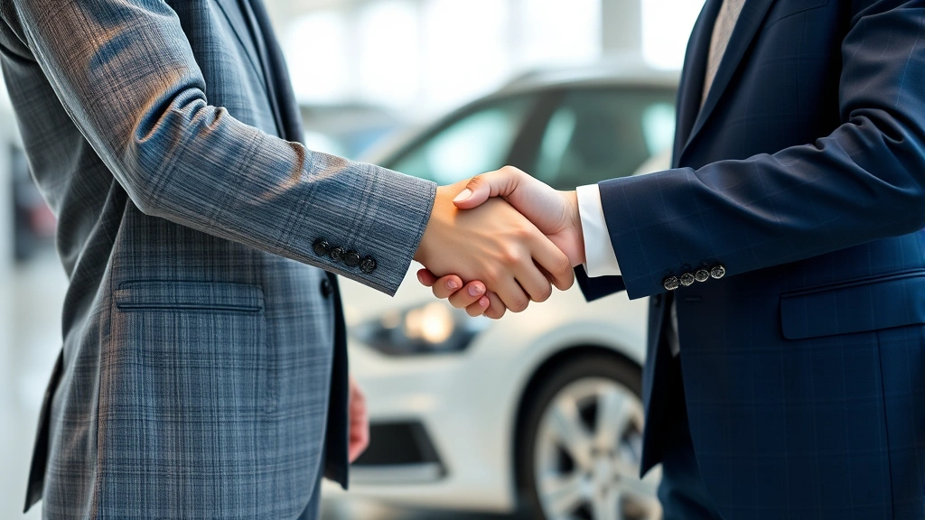 az sales tax car - 
Close-up of car salesman and customer shaking hands at dealership with vehicle 
