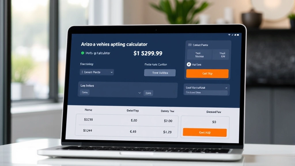 az sales tax car - 
Laptop screen displaying vehicle pricing calculator with sales tax breakdown fo