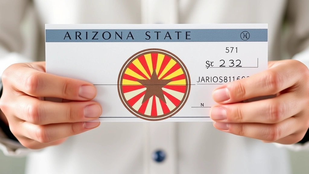 az state tax refund status - 
Close-up of hands holding a check with Arizona state seal
