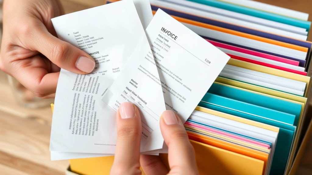 b and o tax - 
Close-up of hands holding business receipts and invoices, organized by category