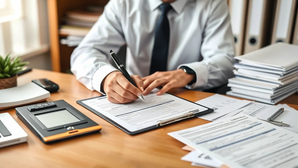 be smart pay zero taxes - 
Professional man signing tax return form at desk with organized file folders an