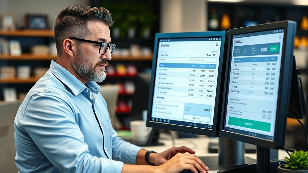 berkeley sales tax - 
Business owner at computer reviewing point-of-sale system showing sales tax cal