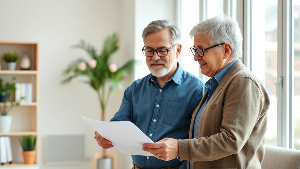 berkeley township tax collector -
Senior couple reviewing property tax assessment letter in bright home office wi