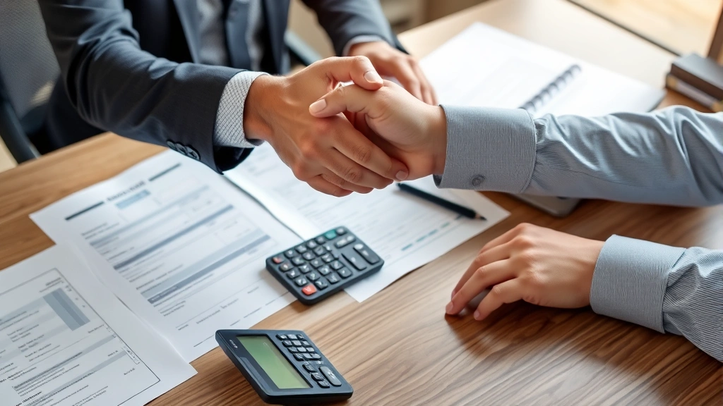 broward county business tax receipt - 
Business owner and accountant shaking hands over desk with tax forms, calculato