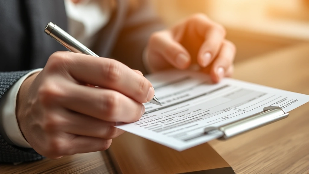 bruhat bengaluru mahanagara palike property tax - 
Close-up of person’s hands holding property tax bill and pen, ready to si