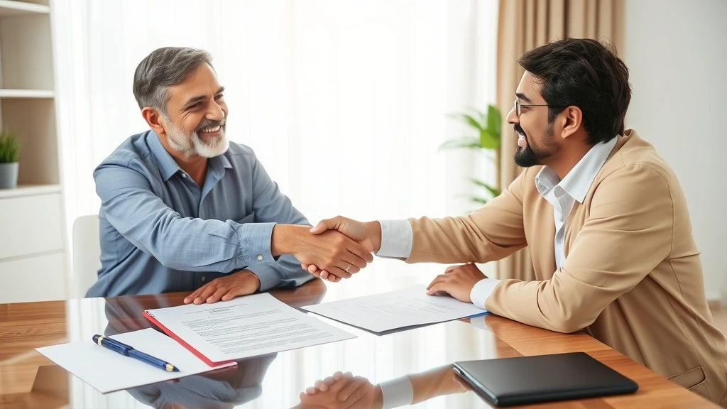 bruhat bengaluru mahanagara palike property tax - 
Indian property owner and tax consultant shaking hands across desk with propert