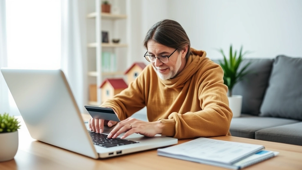 california property tax due dates - 
Homeowner on laptop making online property tax payment with credit card visible