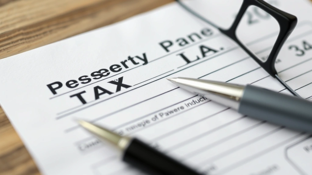 calumet county tax records - 
Close-up of property tax bill and assessment notice with pen and reading glasse