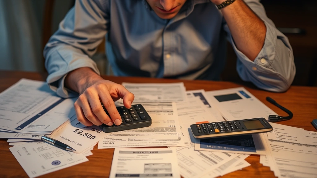 can i claim my emotional support dog on my taxes - 
Frustrated person looking at receipts and bills spread on table with calculator