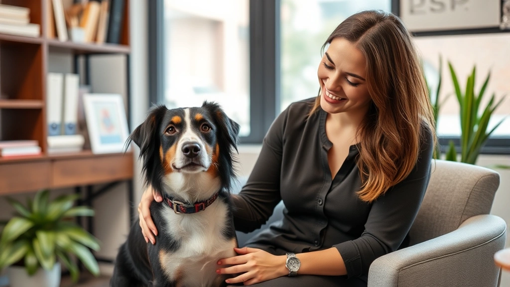 can i claim my emotional support dog on my taxes - 
Therapist or counselor with dog in professional office setting, showing busines