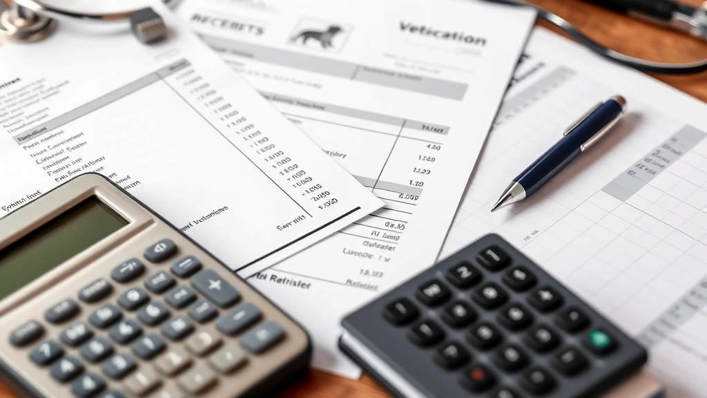 can you claim pets on taxes - 
Close-up of veterinary receipts, pet vaccination records, and business ledger o