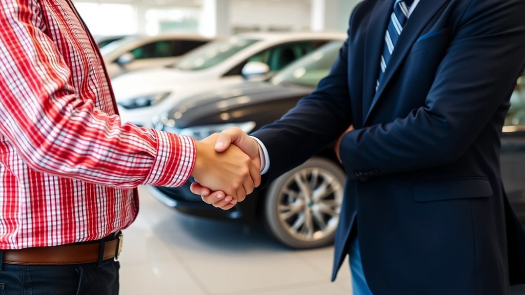 car sales tax in il - 
Close-up of car salesman and customer shaking hands in dealership showroom with