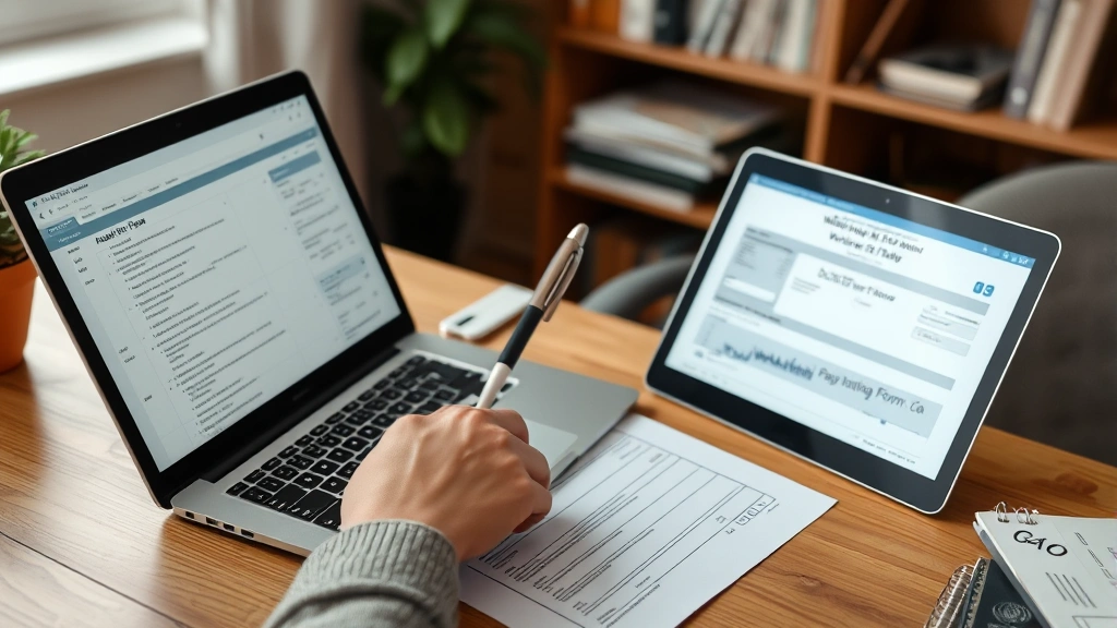 car taxes richland county - 
Person filling out tax forms at home office with laptop and vehicle title docum