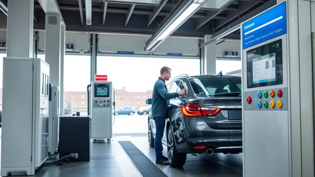 car taxes richland county - 
Modern emission testing station with technician conducting vehicle inspection, 