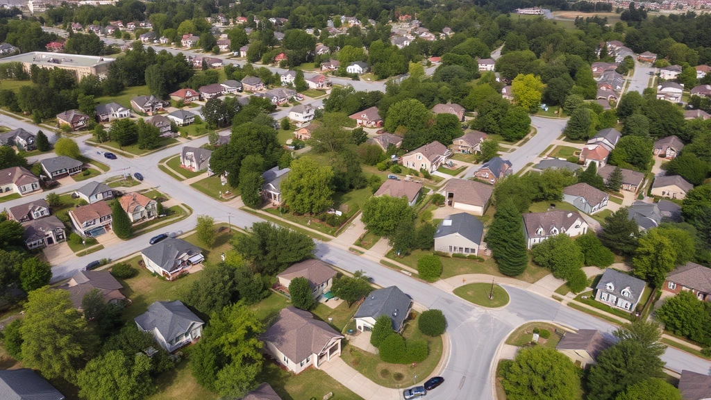 catoosa county ga tax assessor - 
Aerial view of suburban neighborhood with mixed residential properties, trees, 