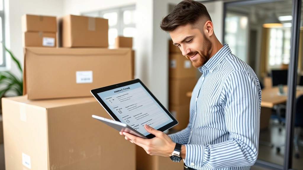 change address on federal tax id - 
Business owner holding moving boxes and reviewing address change checklist on t