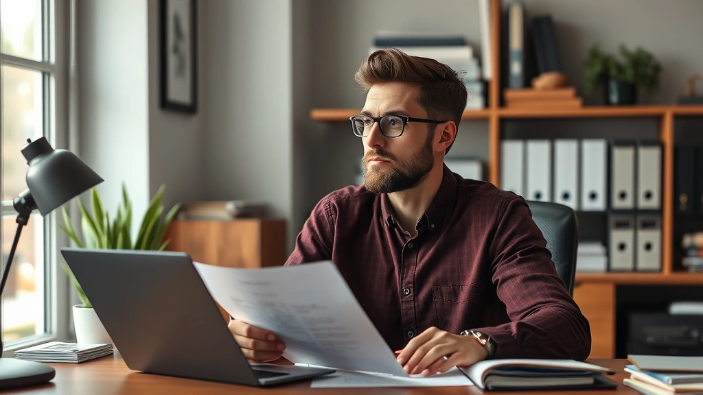 cherokee county ga property tax - 
looking thoughtful while reviewing paperwork in home office
