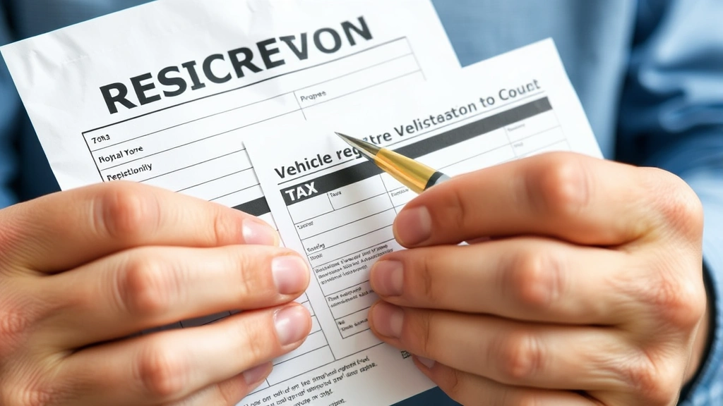 chesterfield personal property tax - 
Closeup of hands holding vehicle registration and property tax bill with pen
