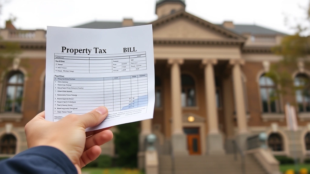 city of bristol tax collector - 
Close-up of hands holding a property tax bill with Bristol municipal building i
