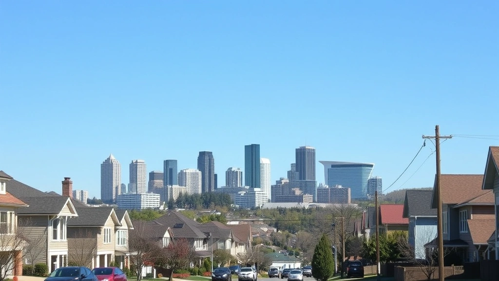 city of chattanooga property tax - 
Modern Chattanooga skyline with residential homes in foreground, clear day, res