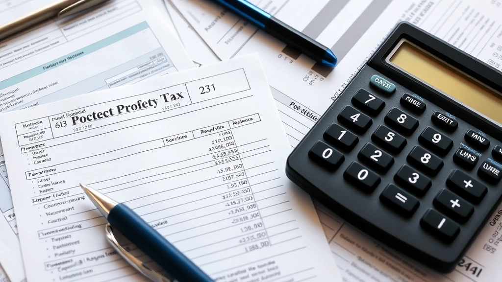 city of madison property tax - 
Close-up of calculator, pen, and property tax bill on organized desk with finan