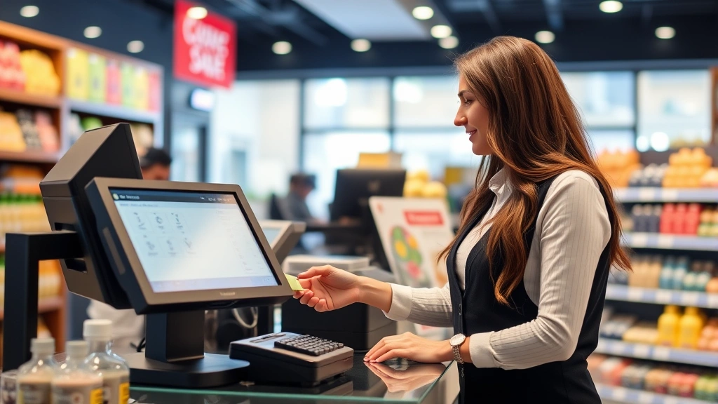 city of miami sales tax -
Business owner at retail counter processing customer transaction with point-of-