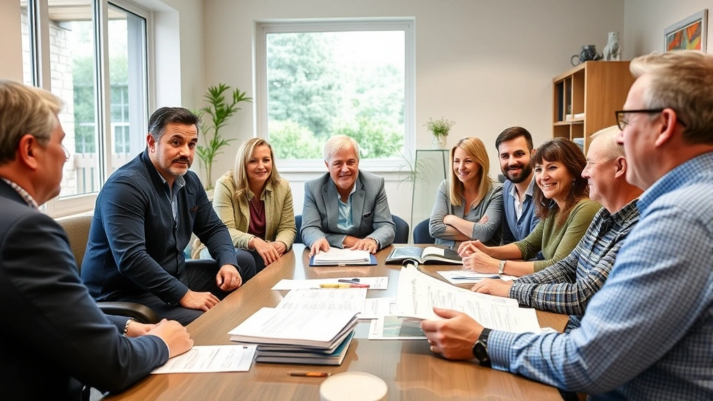 city of norwalk tax collector - 
Diverse group of homeowners in casual meeting with friendly tax collector offic